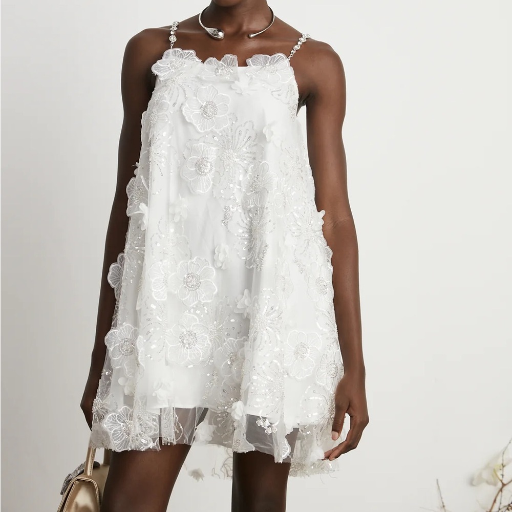 Miss Rosier Suzette crystal-embellished floral mini dress